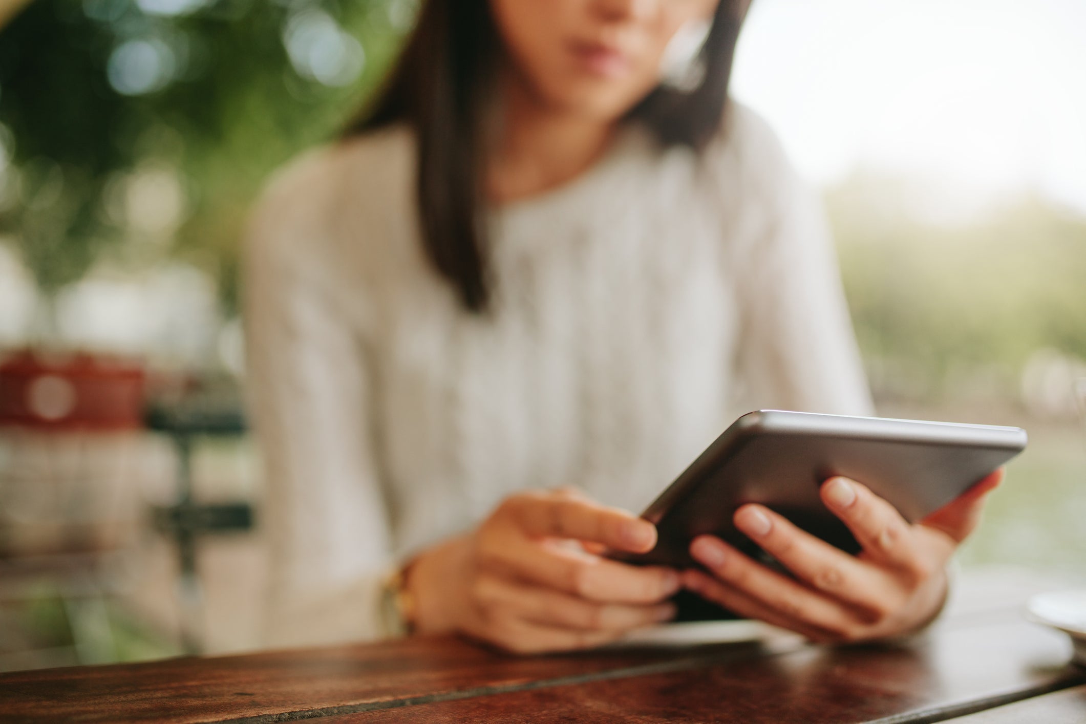 woman with ipad